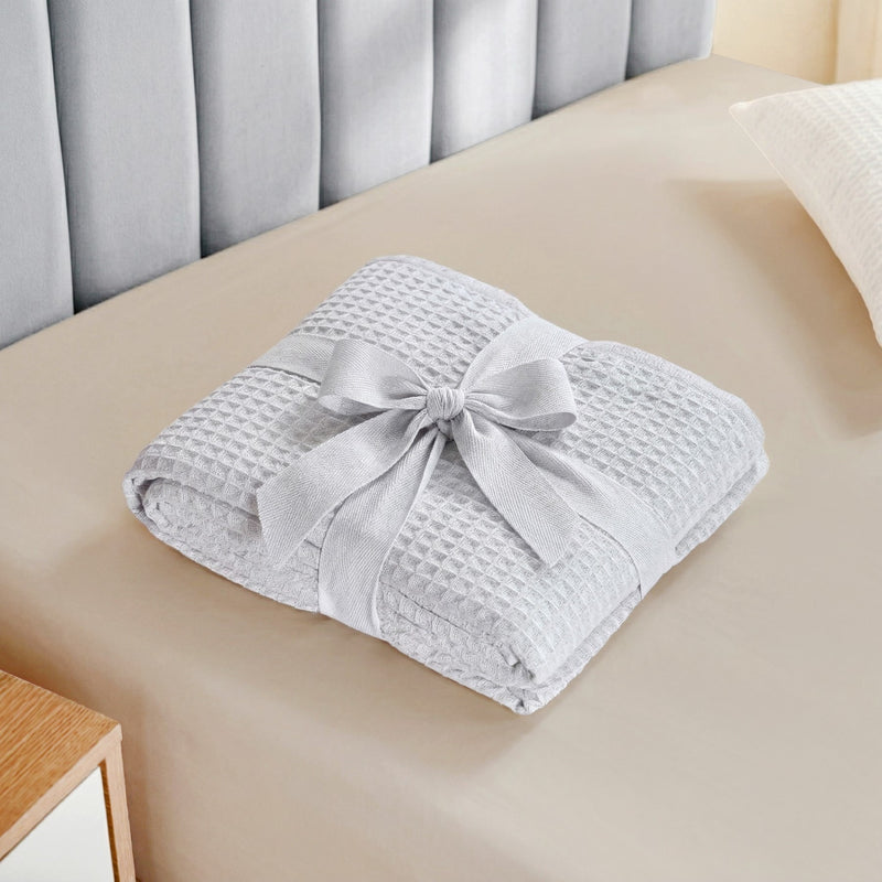 Combed Cotton Waffle Sofa Throw Blanket Light Grey 220x200cm