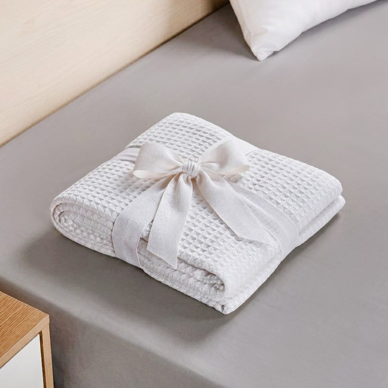 Combed Cotton Waffle Sofa Throw Blanket Pristine White 220x200cm