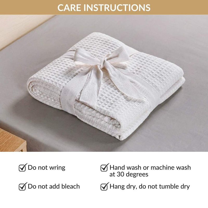 Combed Cotton Waffle Sofa Throw Blanket Pristine White 220x200cm