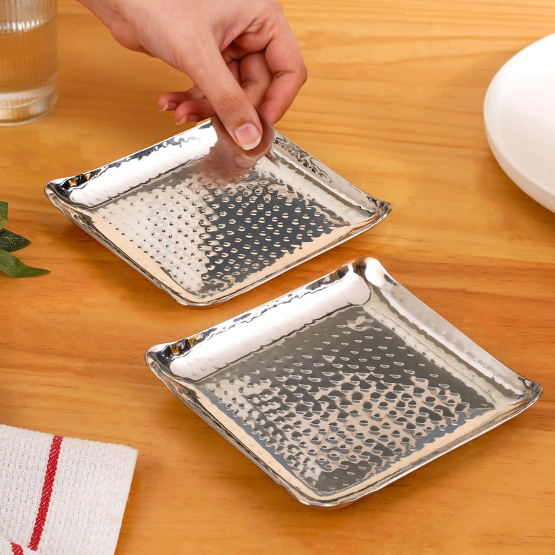 Compact Hammered Stainless Steel Square Platter
