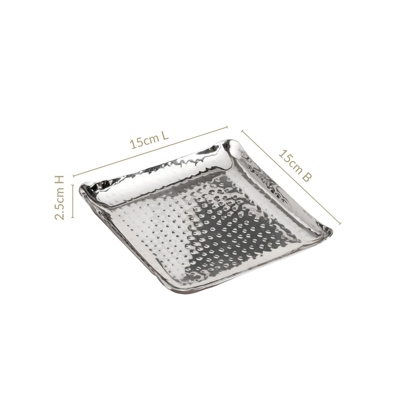 Compact Hammered Stainless Steel Square Platter