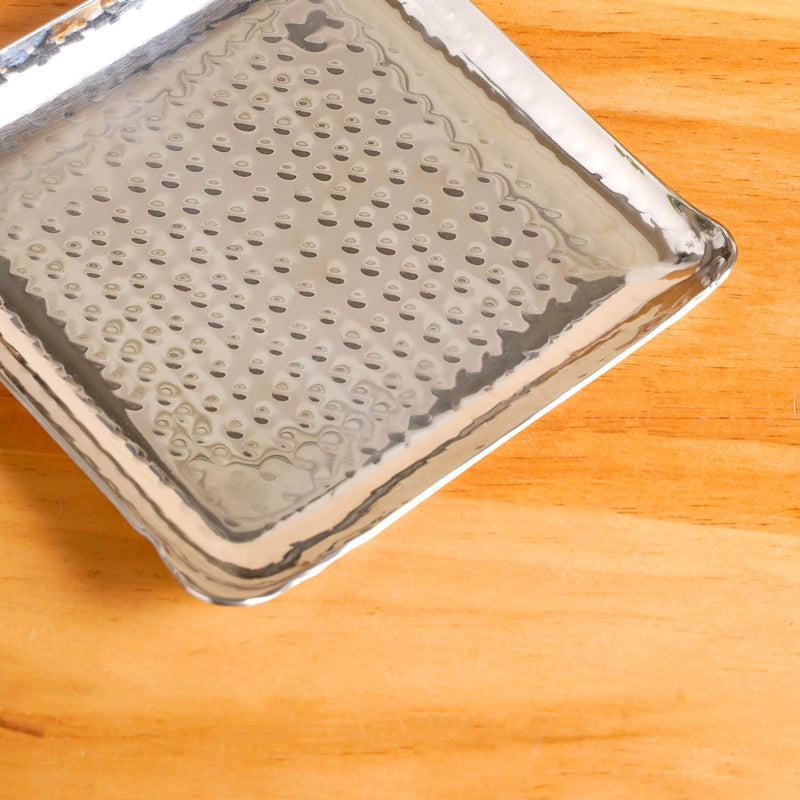 Compact Hammered Stainless Steel Square Platter