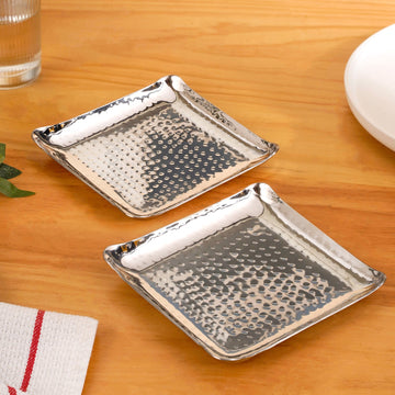 Compact Hammered Stainless Steel Square Platter