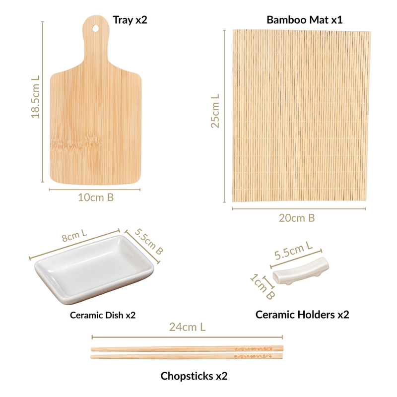 Complete Sushi Set With Rolling Mat And Bamboo Chopsticks Set Of 9