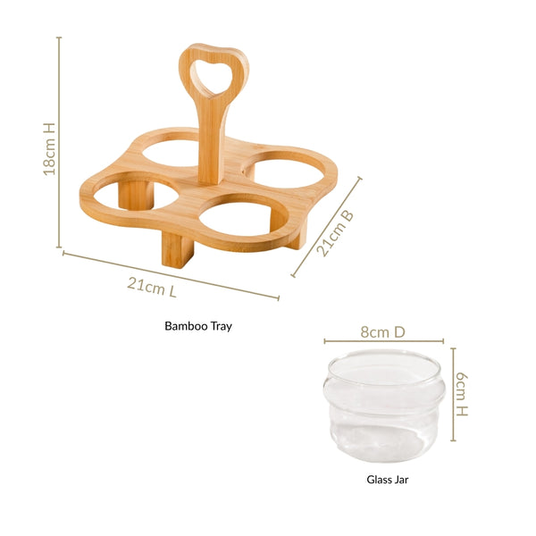 Glass Bowls Set Of 4 With Bamboo Stand