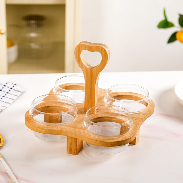 Glass Bowls Set Of 4 With Bamboo Stand