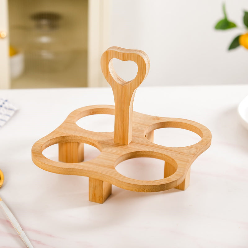 Condiment Set With Bamboo Stand And 4 Glass Bowls