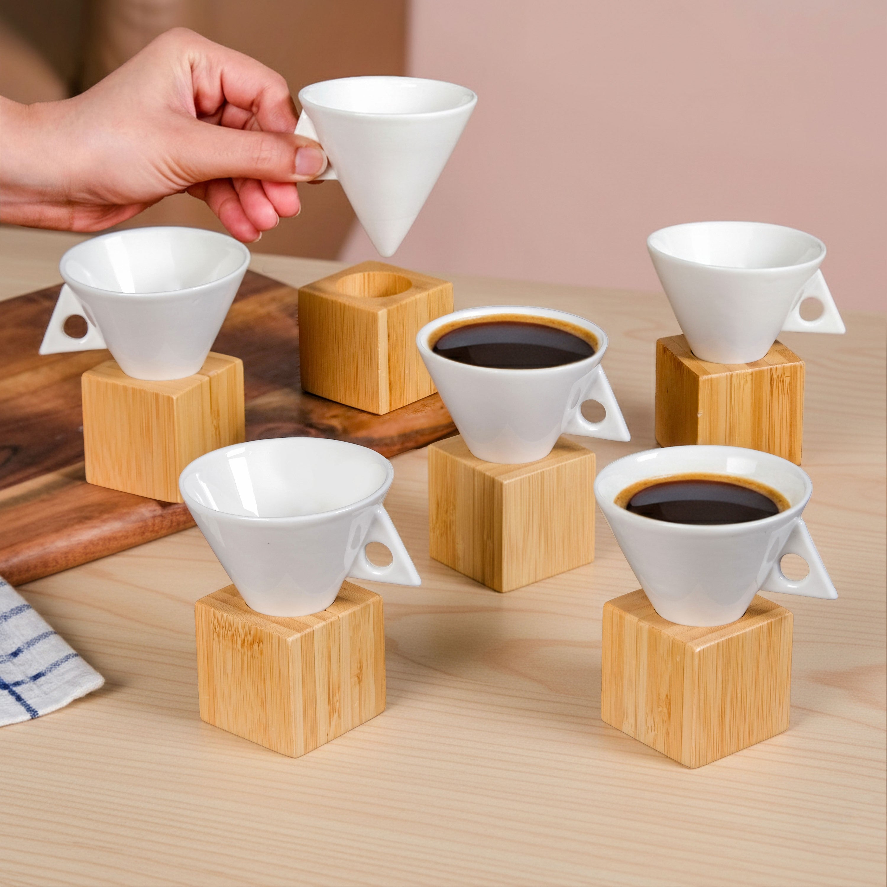 Conical Espresso Cup With Stand Set Of 6 90ml Online - Premium