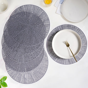 Contemporary Cutwork Grey Table Mats Set Of 6