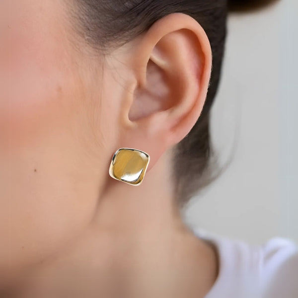 Contemporary Hammered Gold Toned Studs