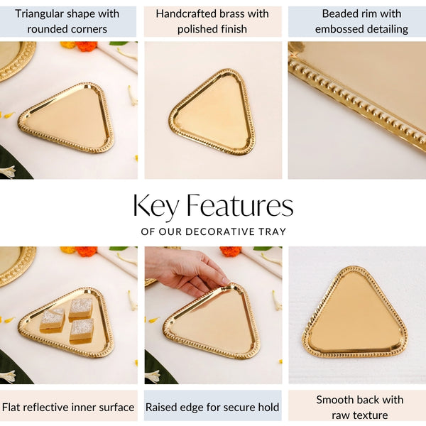 Veda Pure Brass Triangle Serving Platter Set Of 2 16x15cm