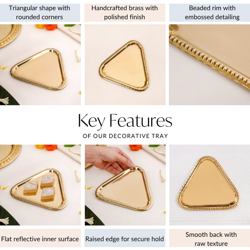 Contemporary Triangular Brass Decorative Tray