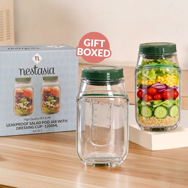 Convertible Salad Pod Jar Bowl With Cup Set Of 2 Leakproof 1200ml