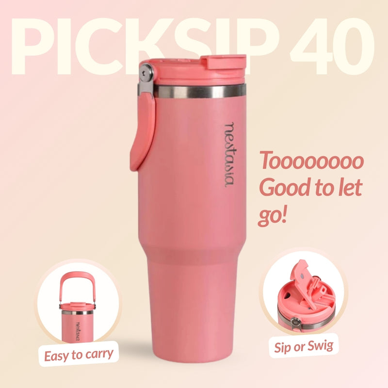 PickSip 40 Insulated Tumbler Bottle With Top Handle Living Coral Pop 1200ml