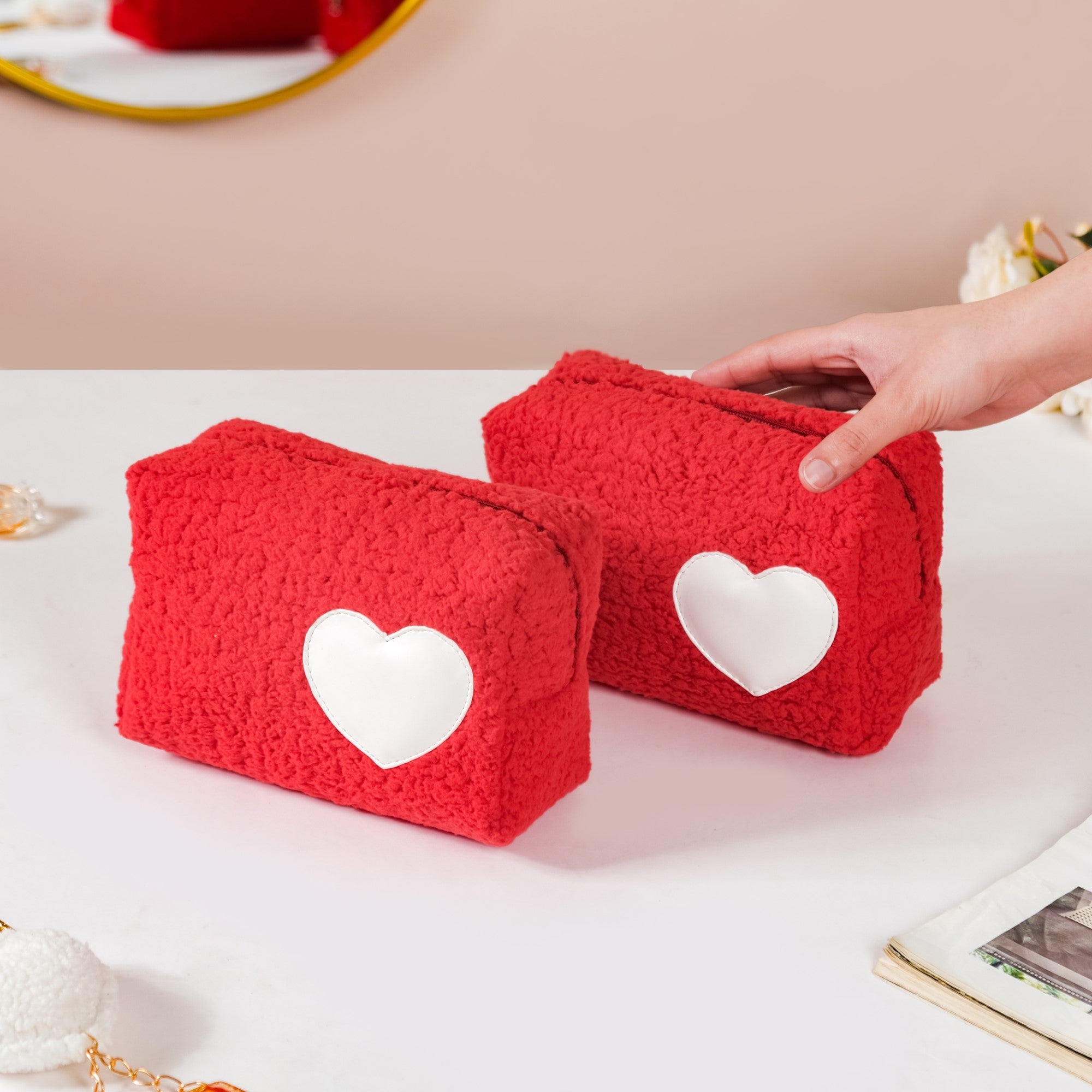 Plushy Makeup Bag Set Of Red