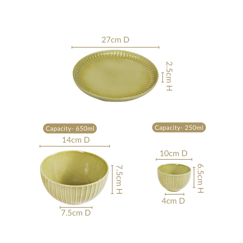 Costola Olive Green 16 Piece Dinner Set For 6