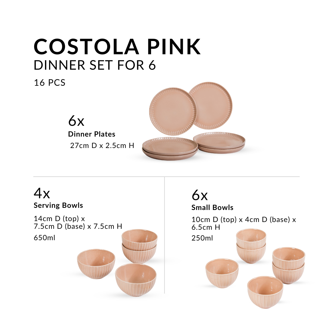 Costola Beige 16 Piece Ceramic Dinner Set For