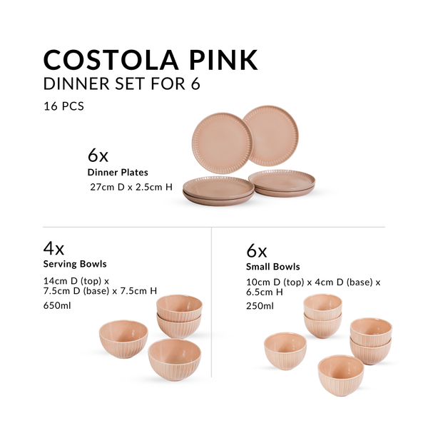 Costola Beige 16 Piece Ceramic Dinner Set For 6