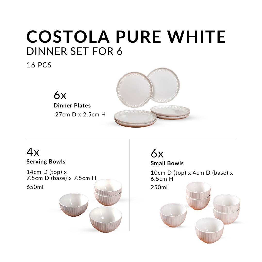 Costola Pure White 16 Piece Dinner Set For Online Premium