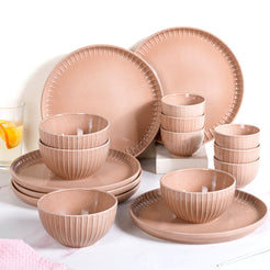 Costola Pink 16 Piece Ceramic Dinner Set For 6