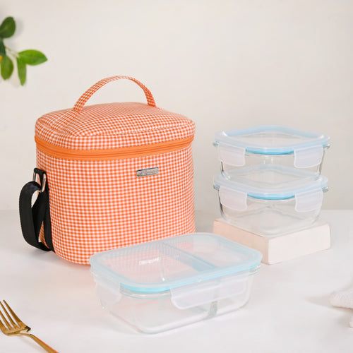Cotton Thermal Lunch Bag And Lunch Box Set