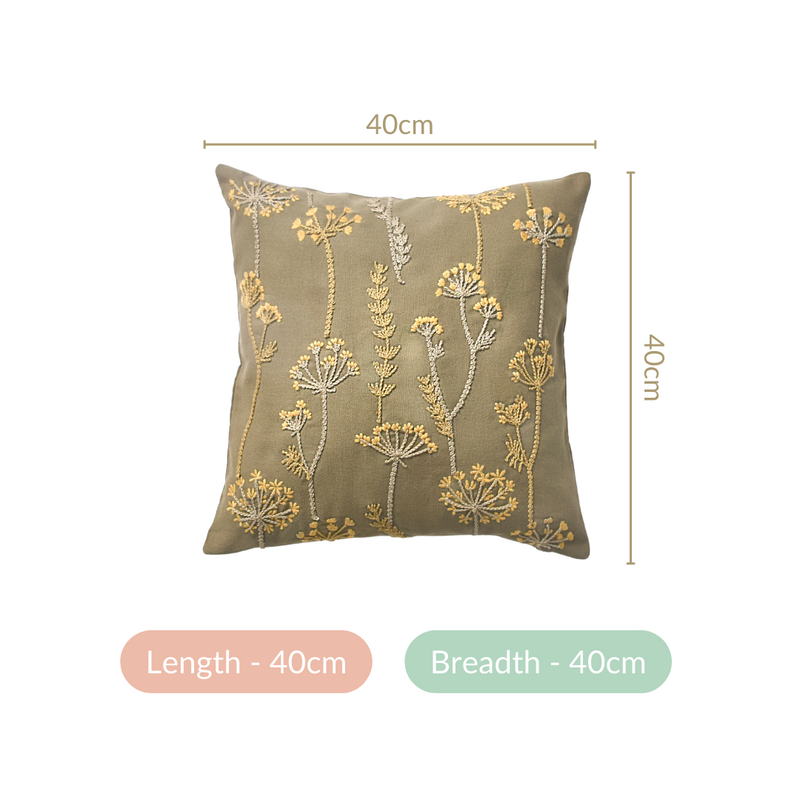 Flower Embroidered Couch Cushion Cover 15x15 Inch