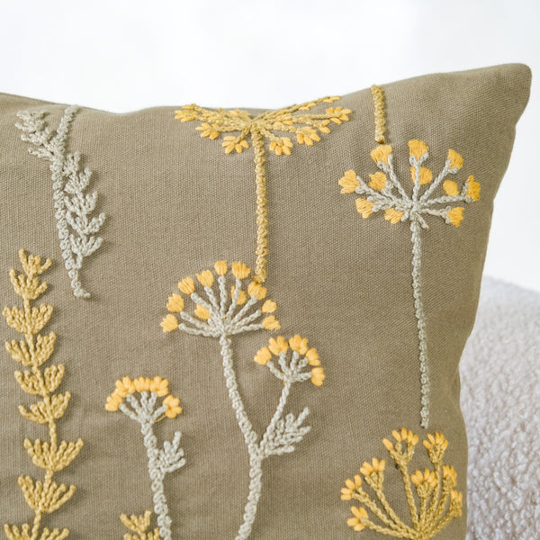 Flower Embroidered Couch Cushion Cover 15x15 Inch