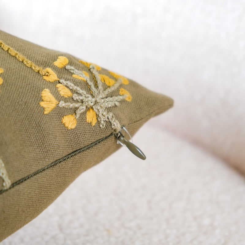 Flower Embroidered Couch Cushion Cover 15x15 Inch