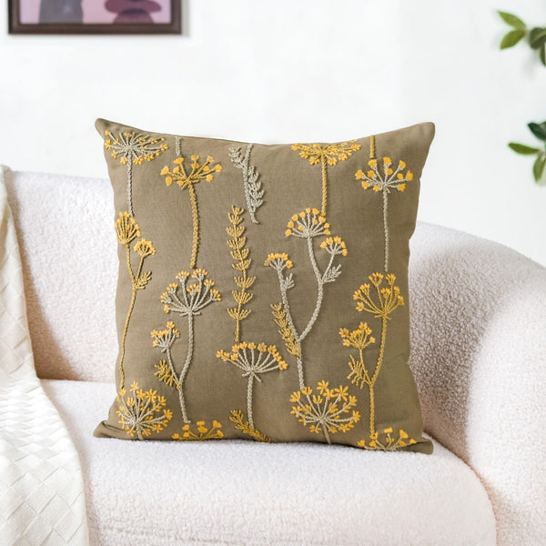 Flower Embroidered Couch Cushion Cover 15x15 Inch