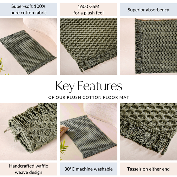 Sage Green Handcrafted Waffle Weave Cotton Floor Mat 37x20 Inch