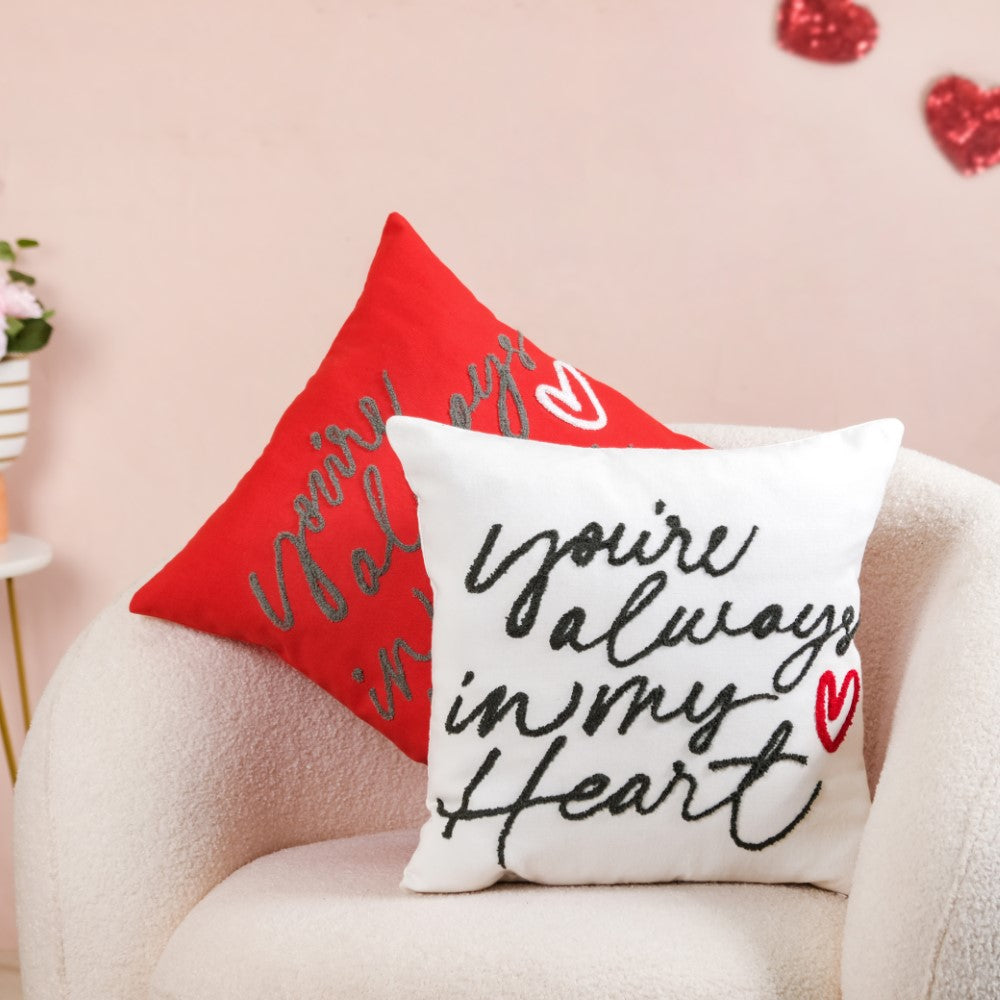 Always In My Heart Cushion Cover Set Of 2 Red White 16x16 Inch Online ...