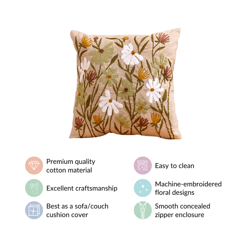 Blossom Burst Cotton Pillow Cover 15x15 Inch