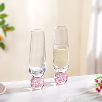 Ball Base Champagne Glass Set Of 2 280ml Pink