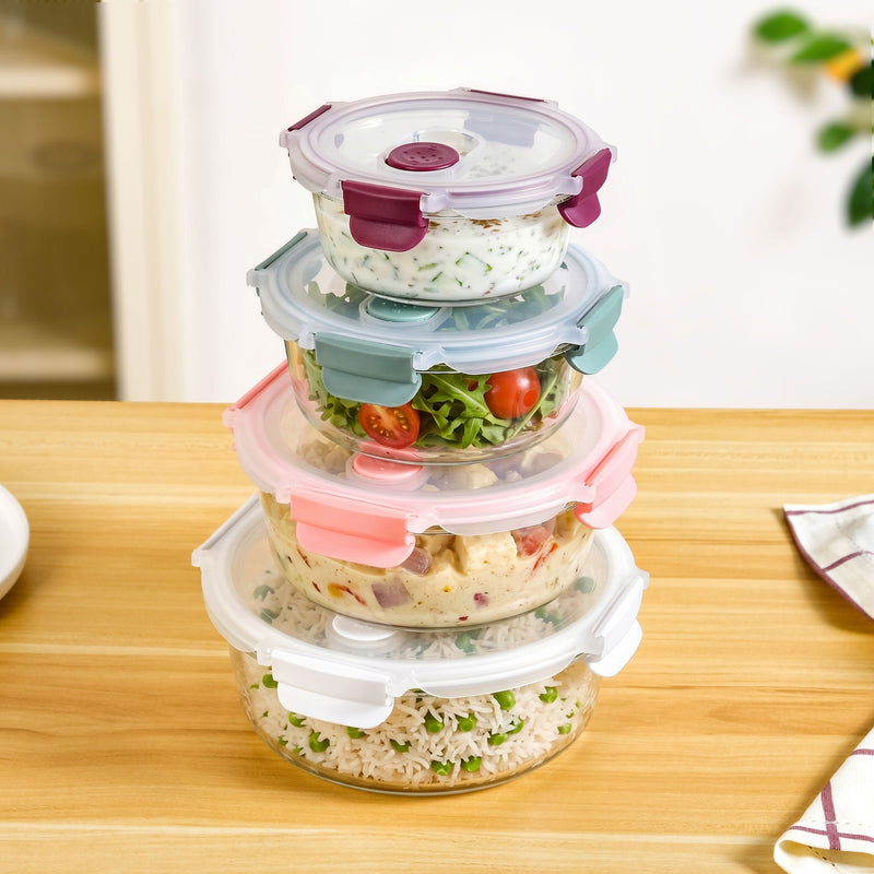 Kaleido Round Stackable Food Containers With Air Vents Set Of 4 390ml 630ml 960ml 1400ml