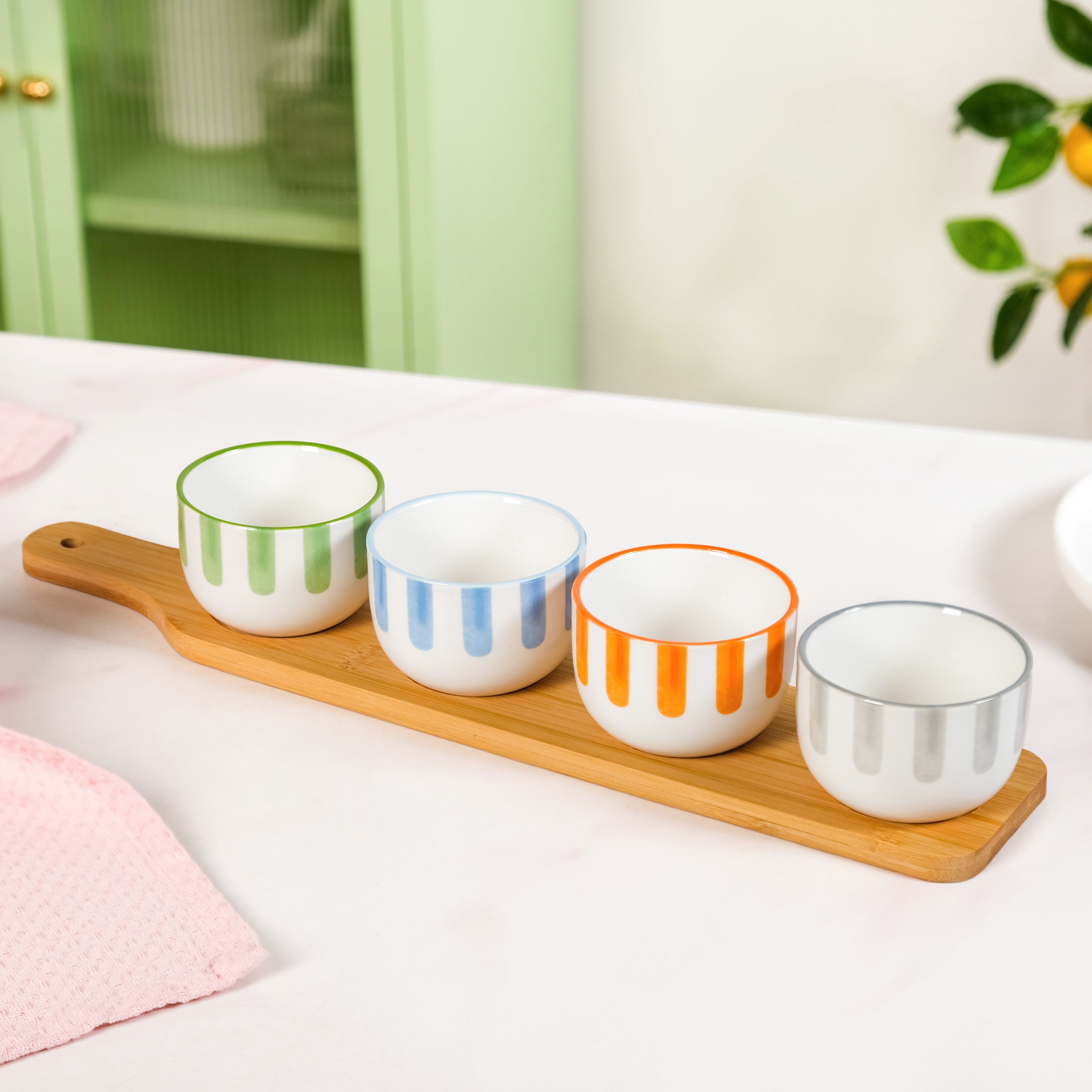 Carnival Stripe Serving Platter With Bowls Set Of 5