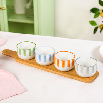 Carnival Stripe Serving Platter With Bowls Set Of 5