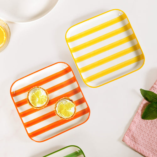 Carnival Stripe Dessert Plates Set Of 2 16x16cm Orange Yellow