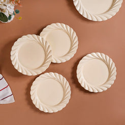 Scallop Vanilla White Luxury Snack Plates Set Of 4 9 Inch - Snack plates, small plates, ceramic snack plates, side plates, snack plates set