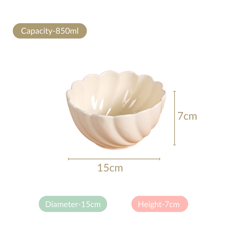 Vanilla White Scallop Luxury Serving Bowls Set Of 2 850ml - Serving bowls, snack bowls, snack bowls set, ceramic bowls, dessert bowls, icecream bowls