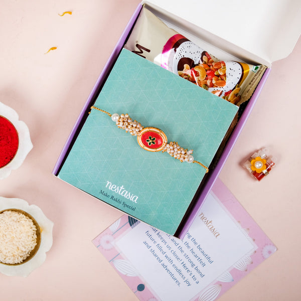 Adjustable Rakhi Gift Set For Sibling In Crimson