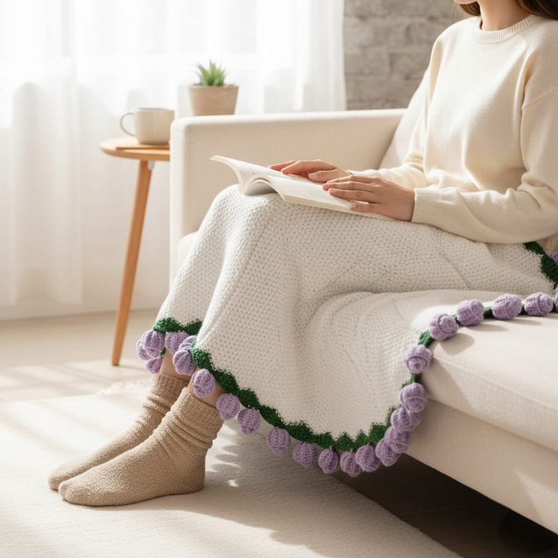 Crochet Bouquet Throw Purple 80cm