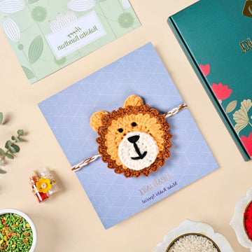 Crochet Natural Fibre Kids Lion Rakhi Gift Set
