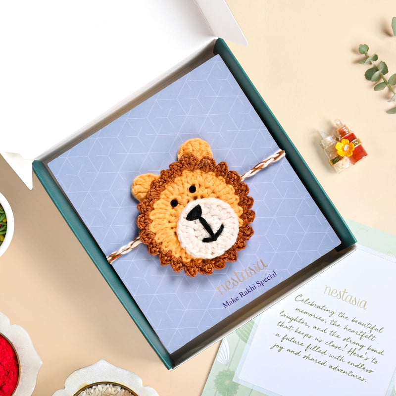 Crochet Natural Fibre Kids Lion Rakhi Gift Set
