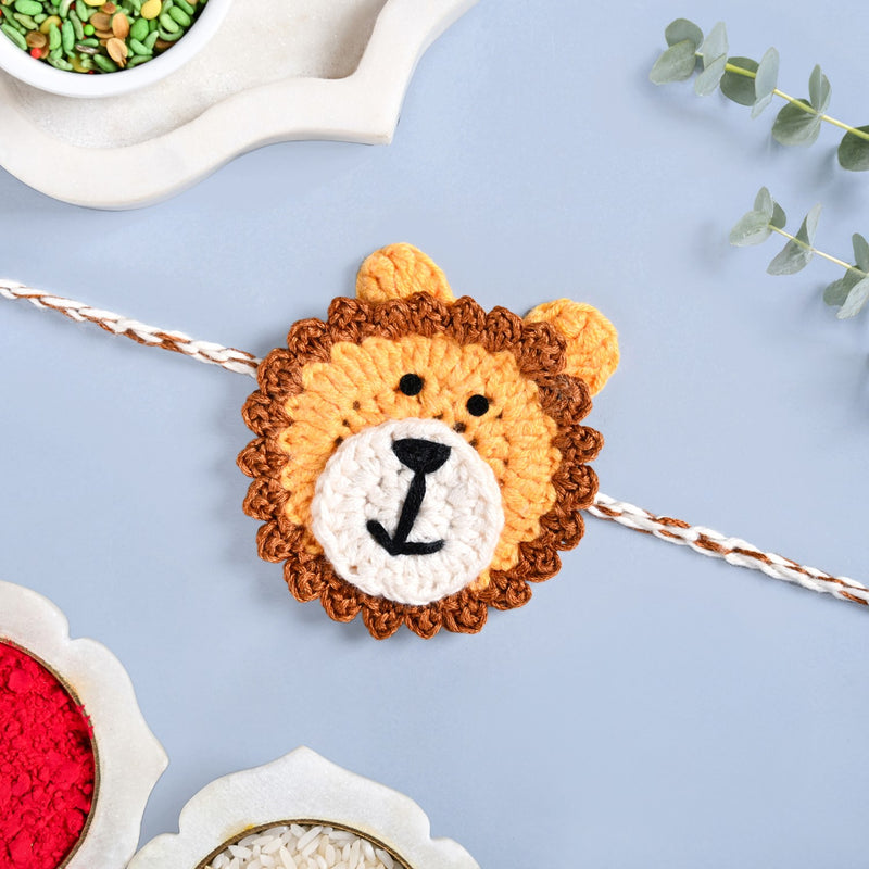 Crochet Natural Fibre Kids Lion Rakhi Gift Set