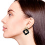 Black Crossing Square Earrings