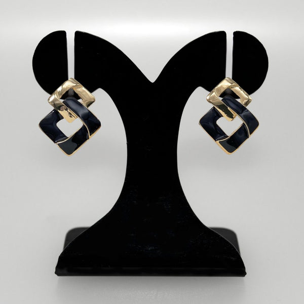 Black Crossing Square Earrings