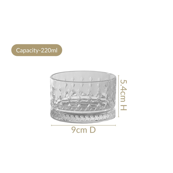 Set Of 6 Diamond Embossed Glass Snack Bowls 220ml