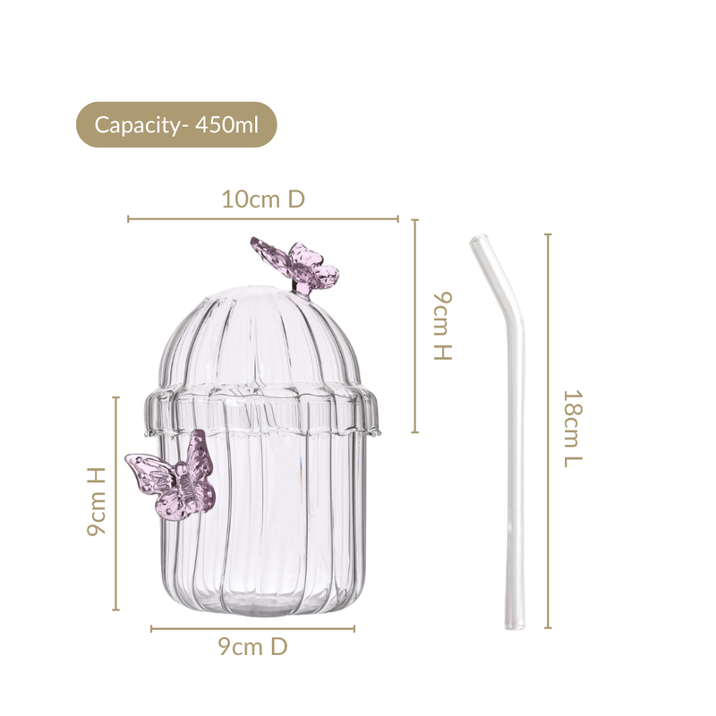 Crystal Fairy Core Butterfly Tumbler With Lid And Straw 450ml Set Of 2