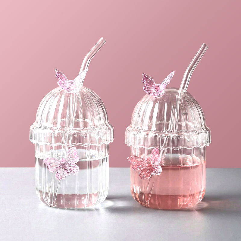 Crystal Fairy Core Butterfly Tumbler With Lid And Straw 450ml Set Of 2