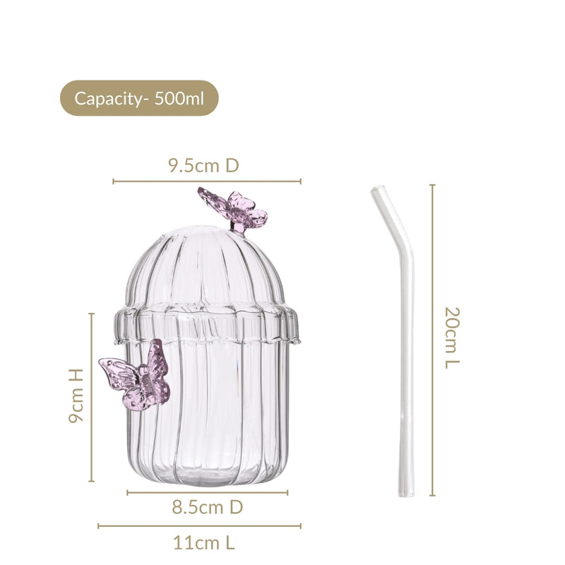 Crystal Fairy Core Butterfly Tumbler With Lid And Straw 450ml Set Of 2